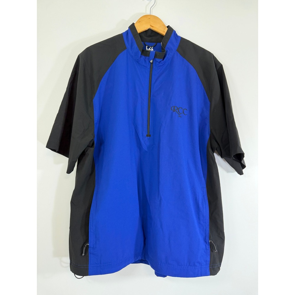 Cutter Buck WeatherTec Golf Windshirt Mens Large L Blue Black Half Zip RCC Logo